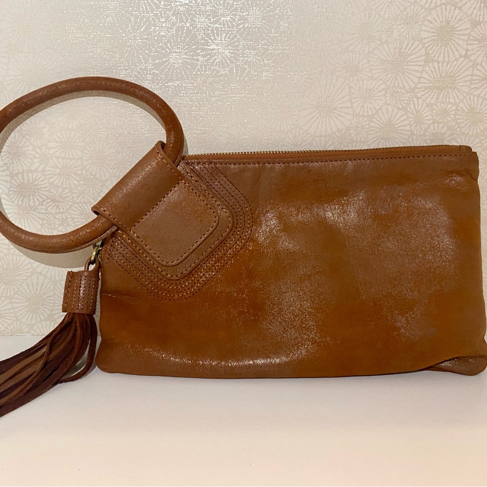 HOBO Brown Leather Wristlet with Tassel